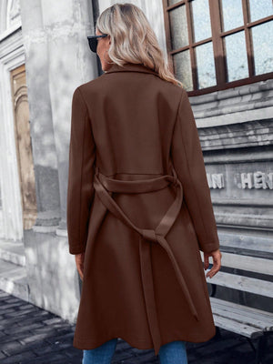 Double Button Belted Overcoat - Negative Apparel