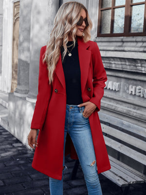 Double Button Belted Overcoat - Negative Apparel