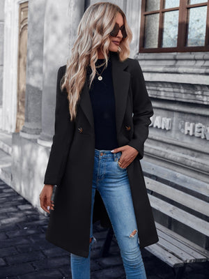 Double Button Belted Overcoat - Negative Apparel