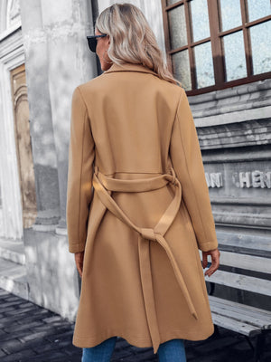 Double Button Belted Overcoat - Negative Apparel