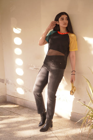 Elastic Waist Washed Jeans - Negative Apparel