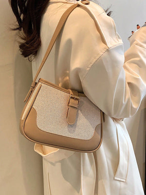 Fashionable Linen Cloth Color Blocking Elegant Shoulder Cross-body Bag - Negative Apparel