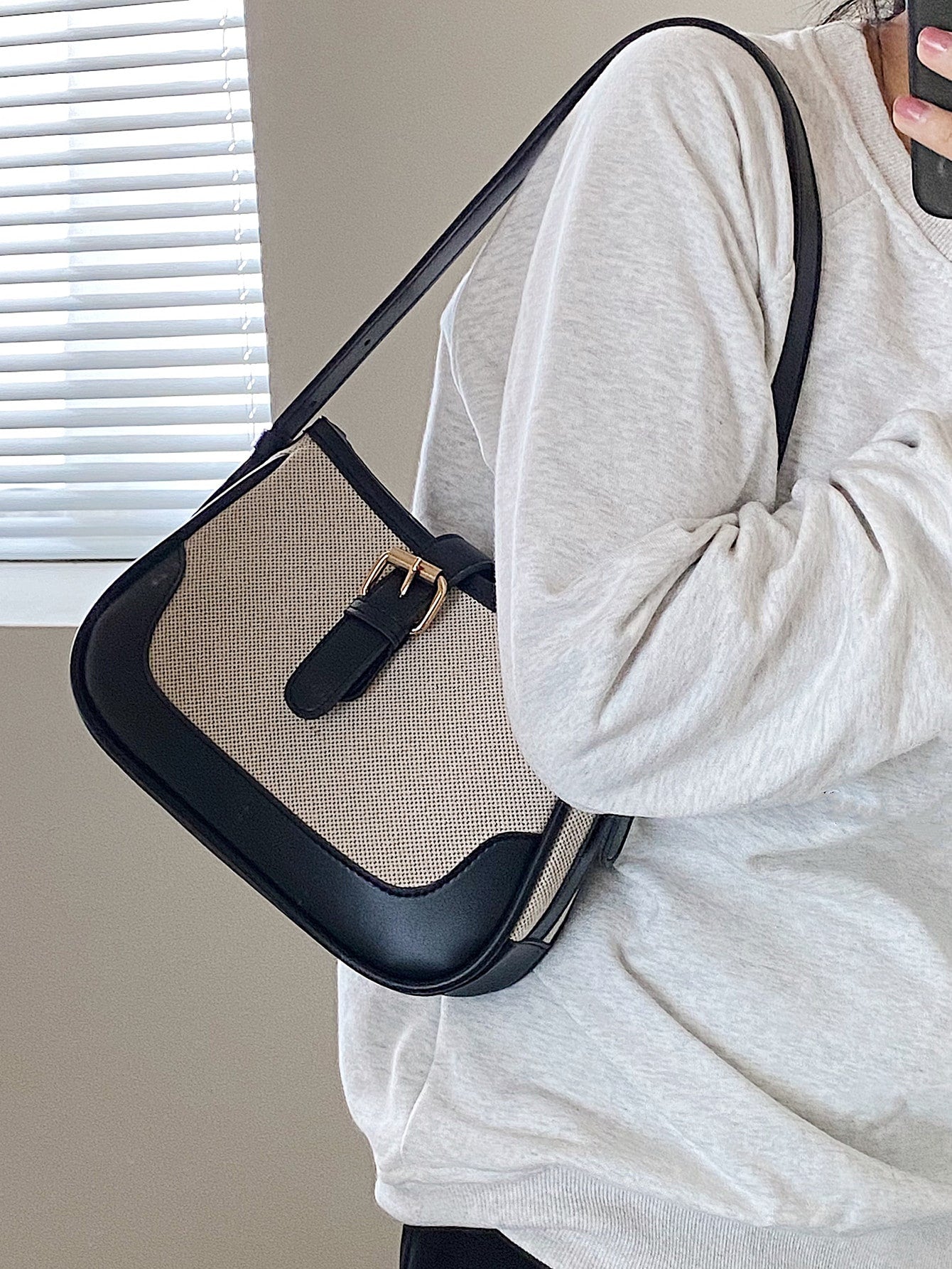 Fashionable Linen Cloth Color Blocking Elegant Shoulder Cross-body Bag - Negative Apparel