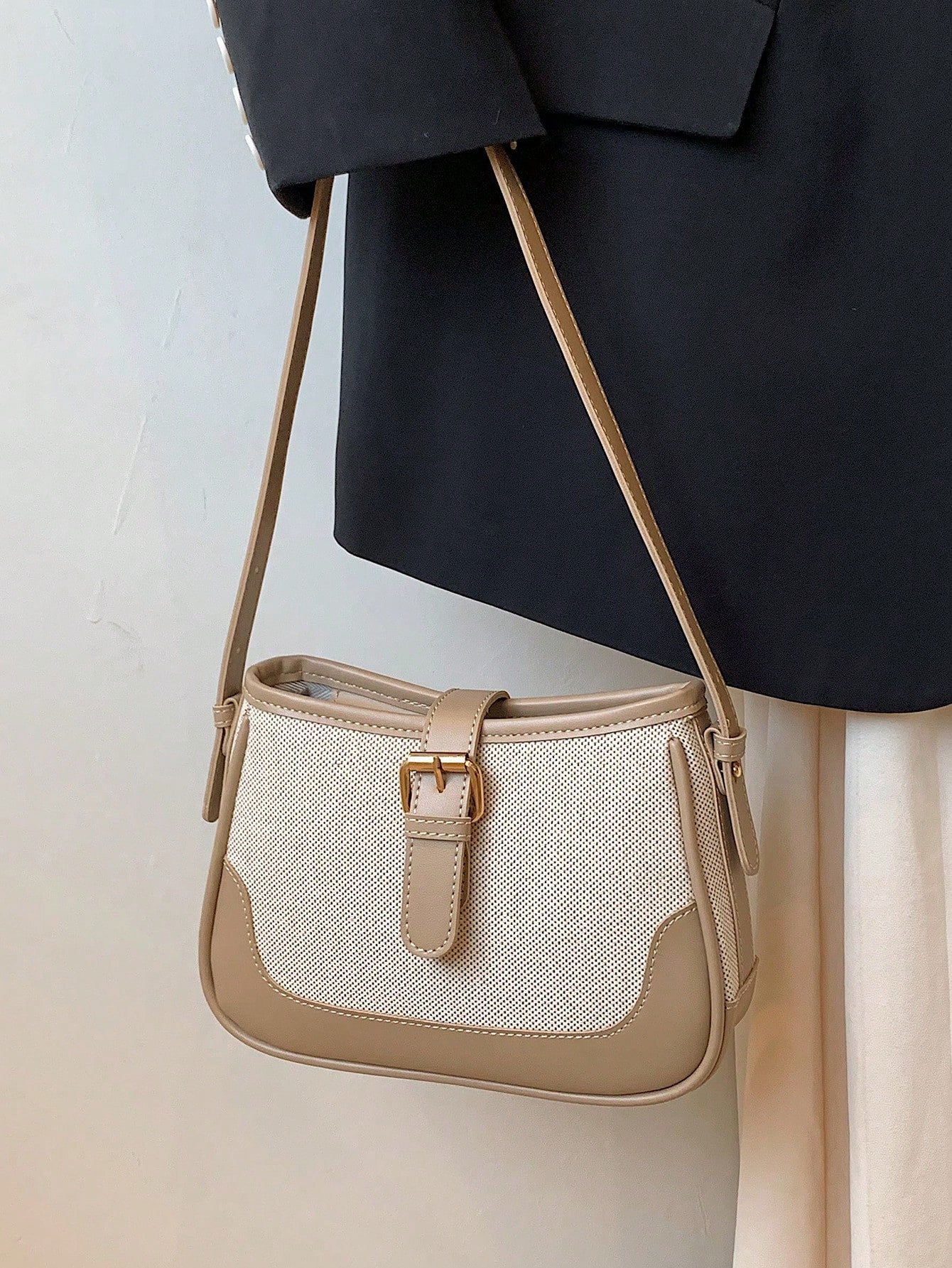 Fashionable Linen Cloth Color Blocking Elegant Shoulder Cross body Bag Negative Apparel