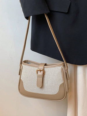 Fashionable Linen Cloth Color Blocking Elegant Shoulder Cross-body Bag - Negative Apparel