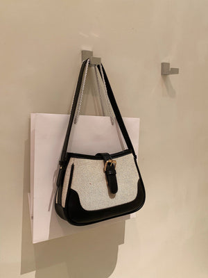 Fashionable Linen Cloth Color Blocking Elegant Shoulder Cross-body Bag - Negative Apparel