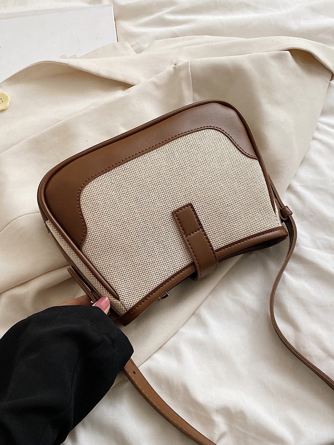 Fashionable Linen Cloth Color Blocking Elegant Shoulder Cross-body Bag - Negative Apparel