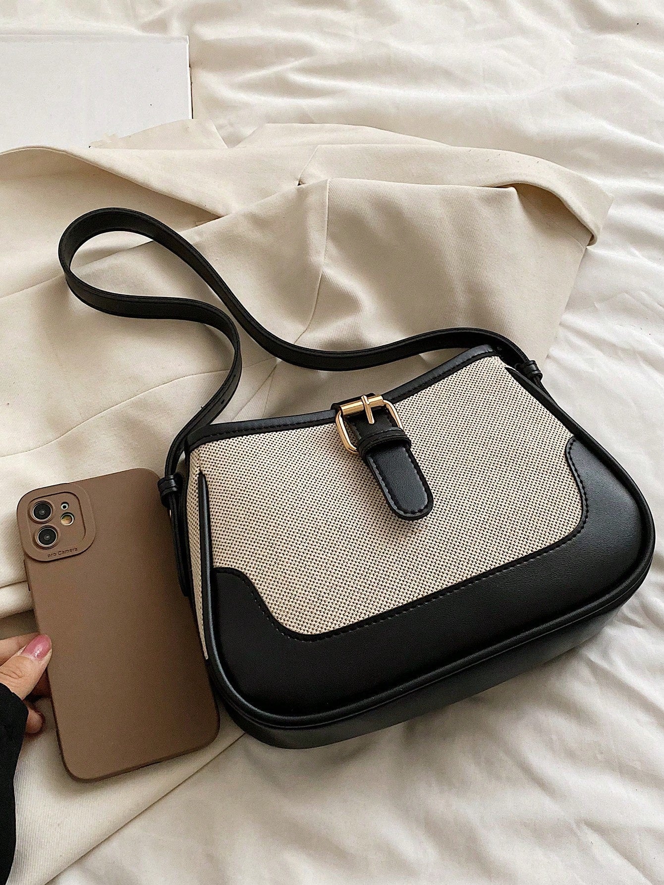 Fashionable Linen Cloth Color Blocking Elegant Shoulder Cross-body Bag - Negative Apparel