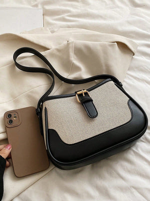 Fashionable Linen Cloth Color Blocking Elegant Shoulder Cross-body Bag - Negative Apparel
