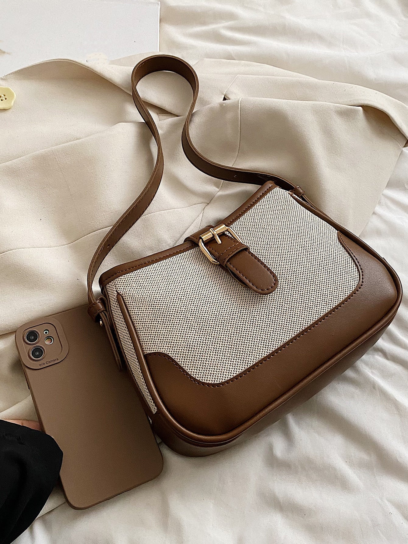 Fashionable Linen Cloth Color Blocking Elegant Shoulder Cross-body Bag - Negative Apparel