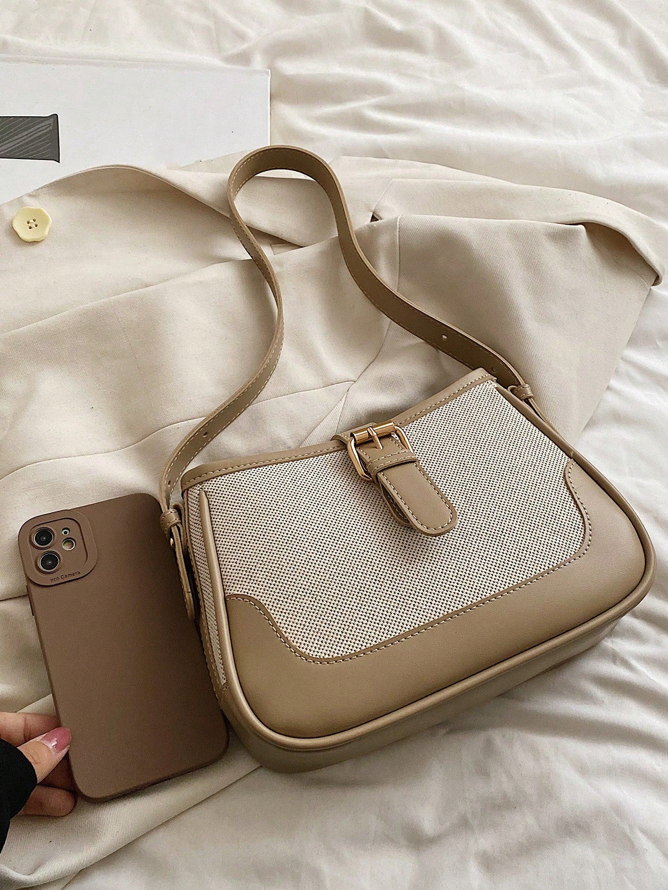 Fashionable Linen Cloth Color Blocking Elegant Shoulder Cross-body Bag - Negative Apparel