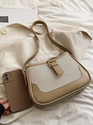 Fashionable Linen Cloth Color Blocking Elegant Shoulder Cross-body Bag - Negative Apparel