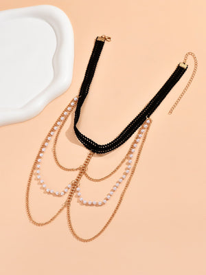 Faux Pearl Decor Layered Leg Chain - Negative Apparel