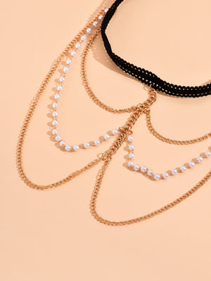 Faux Pearl Decor Layered Leg Chain - Negative Apparel