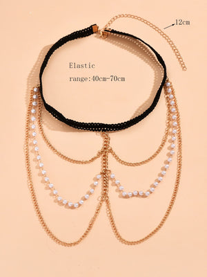 Faux Pearl Decor Layered Leg Chain - Negative Apparel