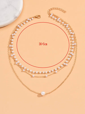 Faux Pearl Decor Layered Necklace - Negative Apparel