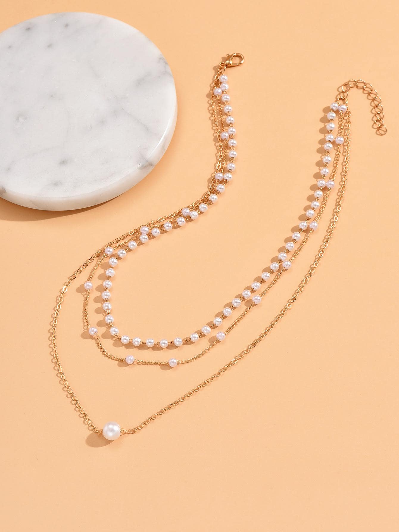 Faux Pearl Decor Layered Necklace - Negative Apparel