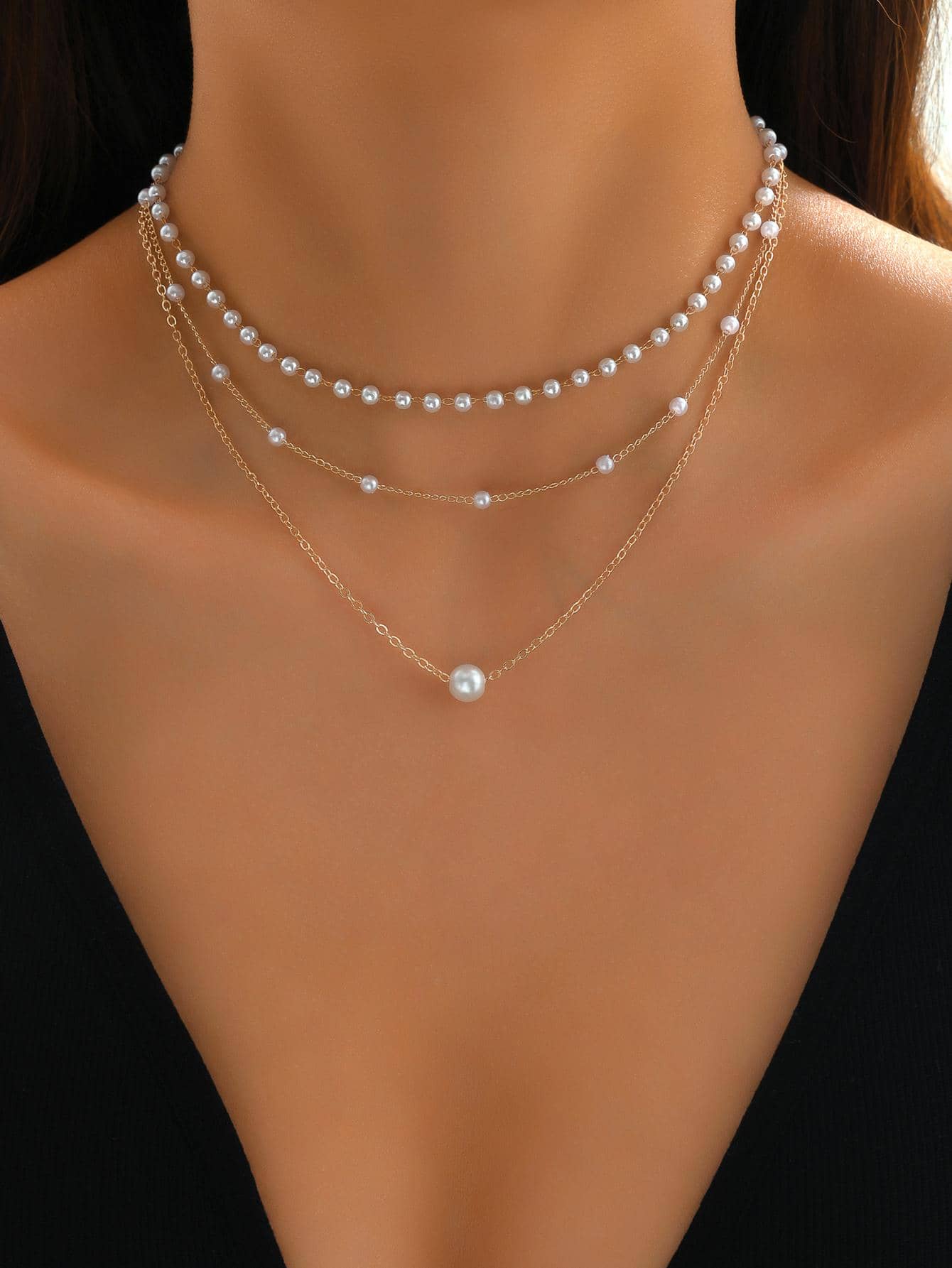 Faux Pearl Decor Layered Necklace - Negative Apparel