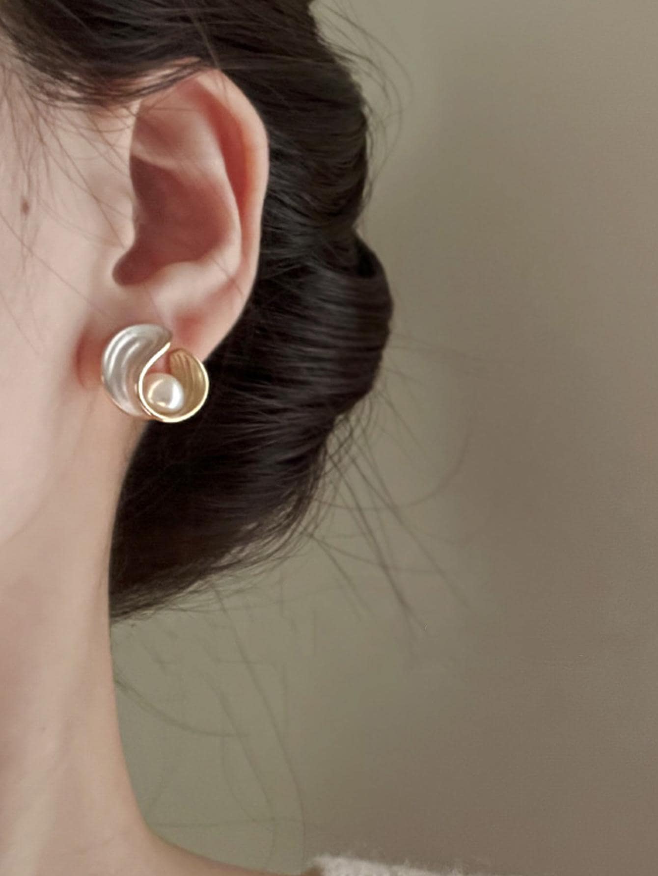 Faux Pearl Decor Stud Earrings - Negative Apparel