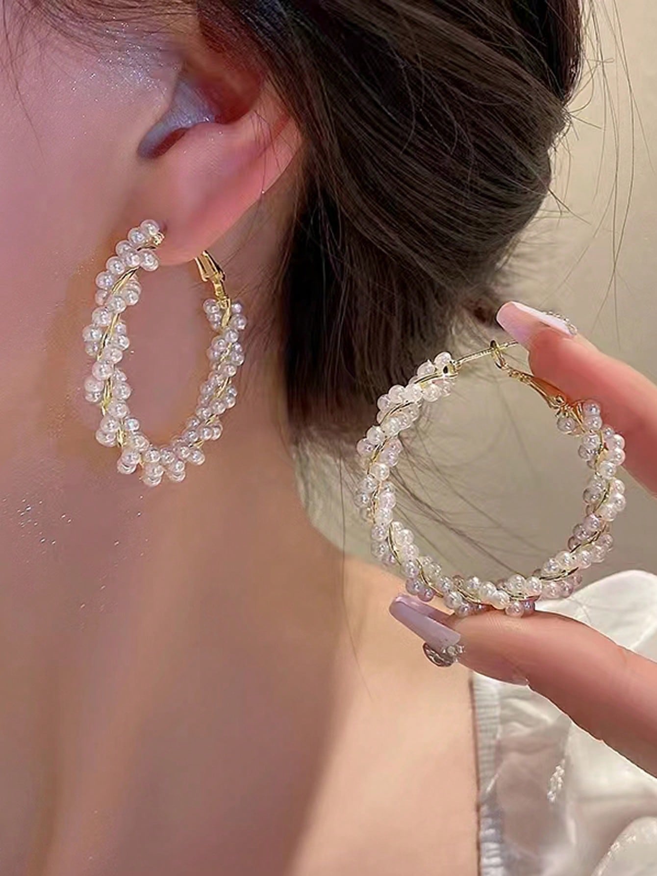 Faux Pearl Hoop Earrings With Unique Design and Sense of Style For Women - Negative Apparel