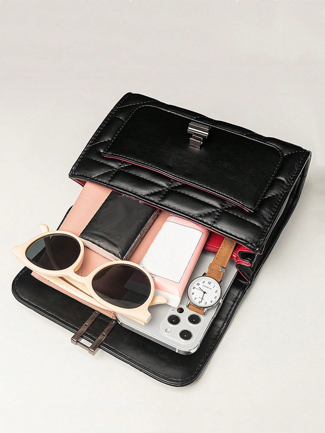 Flap PU Classic Quilted Detail Square Bag - Negative Apparel