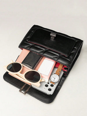 Flap PU Classic Quilted Detail Square Bag - Negative Apparel