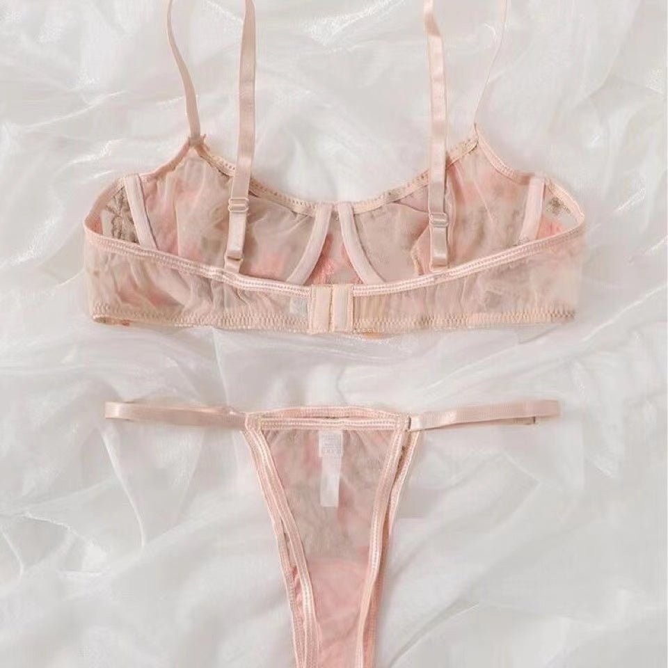 Floral Embroidered Mesh Lingerie Set - Negative Apparel