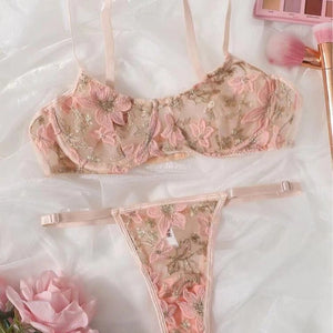 Floral Embroidered Mesh Lingerie Set - Negative Apparel