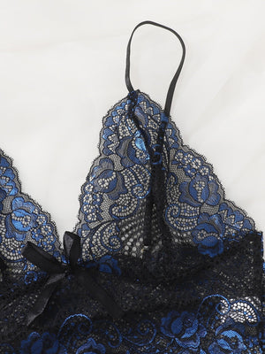 Floral Lace Bralette With Satin Shorts - Negative Apparel