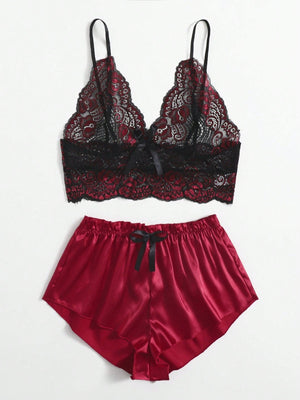 Floral Lace Bralette With Satin Shorts - Negative Apparel