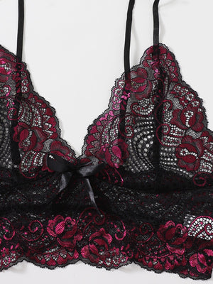 Floral Lace Bralette With Satin Shorts - Negative Apparel