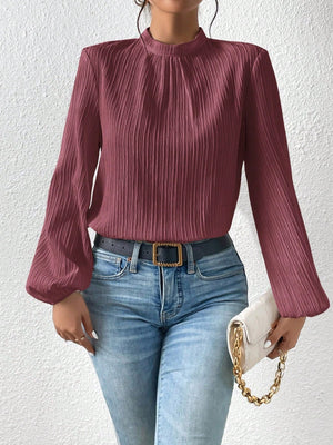 Frenchy Mock Neck Keyhole Back Blouse - Negative Apparel