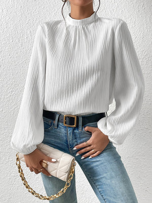 Frenchy Mock Neck Keyhole Back Blouse - Negative Apparel
