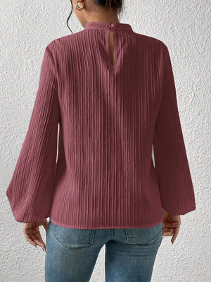 Frenchy Mock Neck Keyhole Back Blouse - Negative Apparel