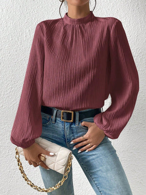 Frenchy Mock Neck Keyhole Back Blouse - Negative Apparel