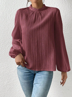 Frenchy Mock Neck Keyhole Back Blouse - Negative Apparel