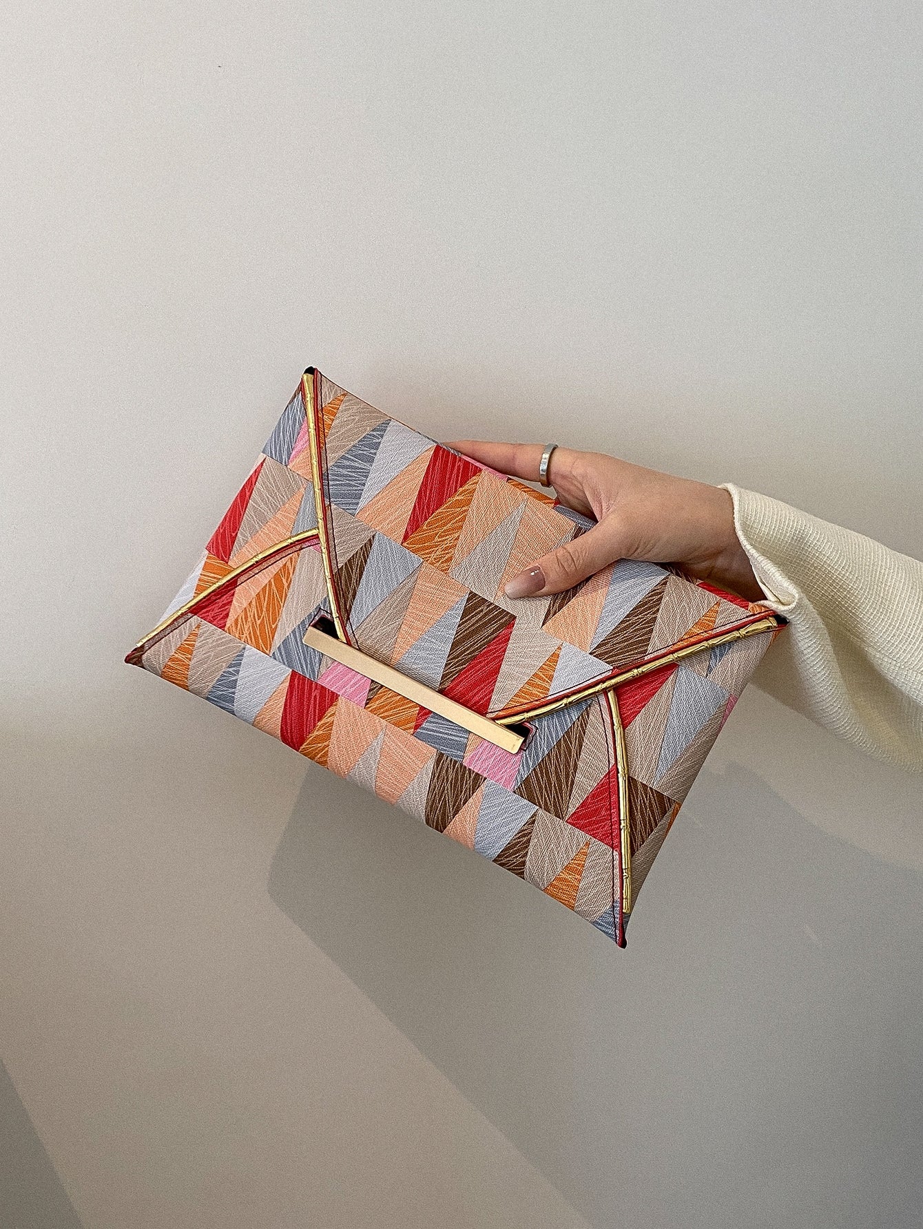 Geometric Pattern Metal Decor Square Bag - Negative Apparel
