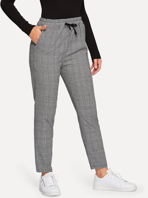 Glen Plaid Drawstring Ankle Cut Pants - Negative Apparel