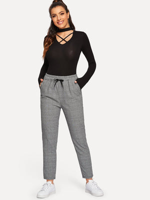 Glen Plaid Drawstring Ankle Cut Pants - Negative Apparel