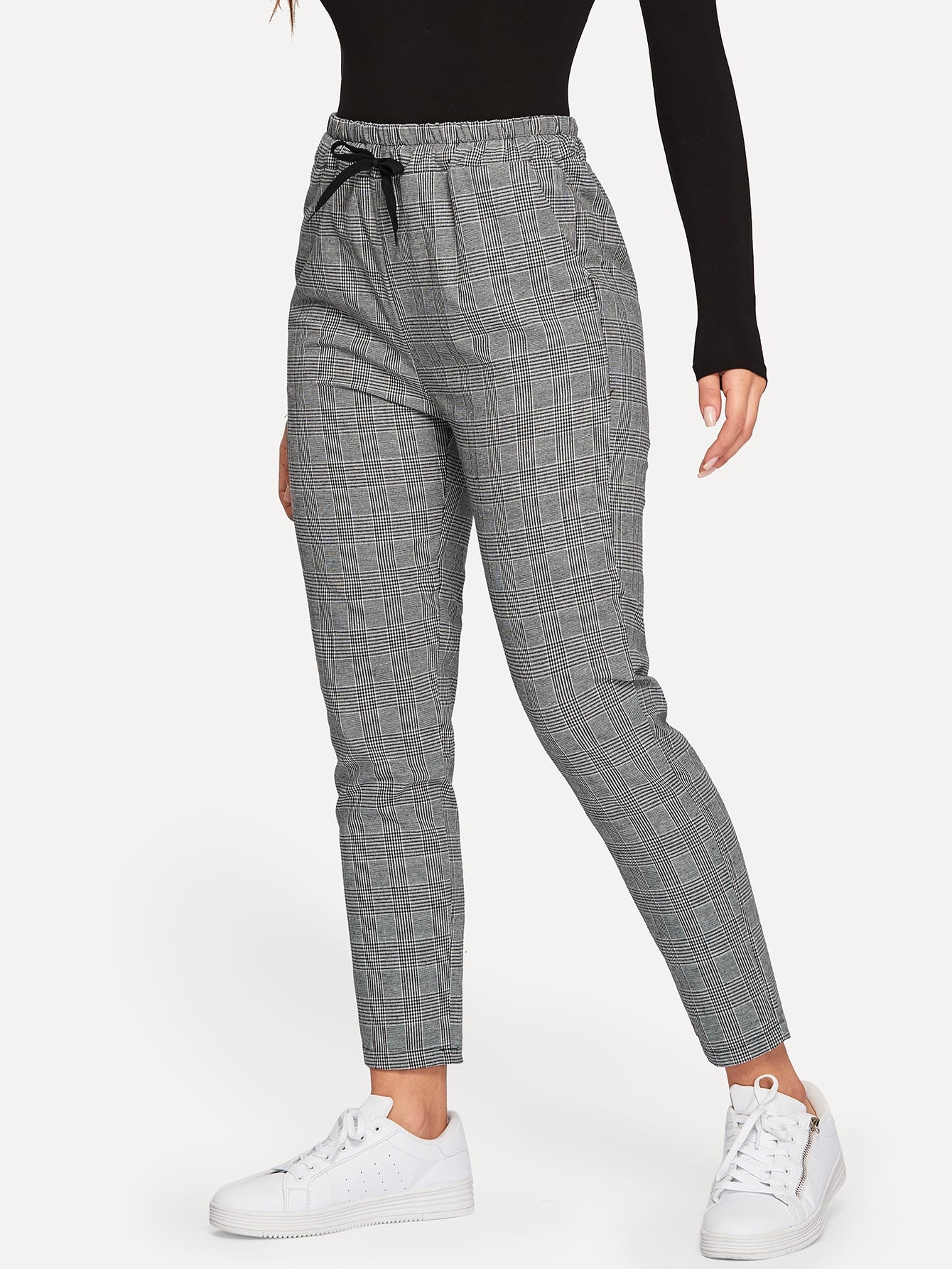 Glen Plaid Drawstring Ankle Cut Pants - Negative Apparel