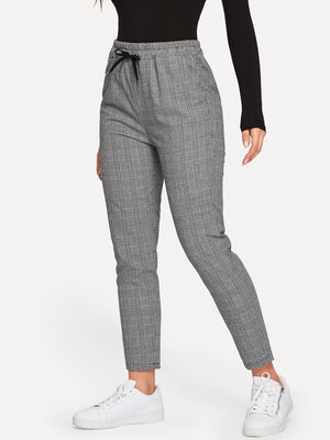 Glen Plaid Drawstring Ankle Cut Pants - Negative Apparel