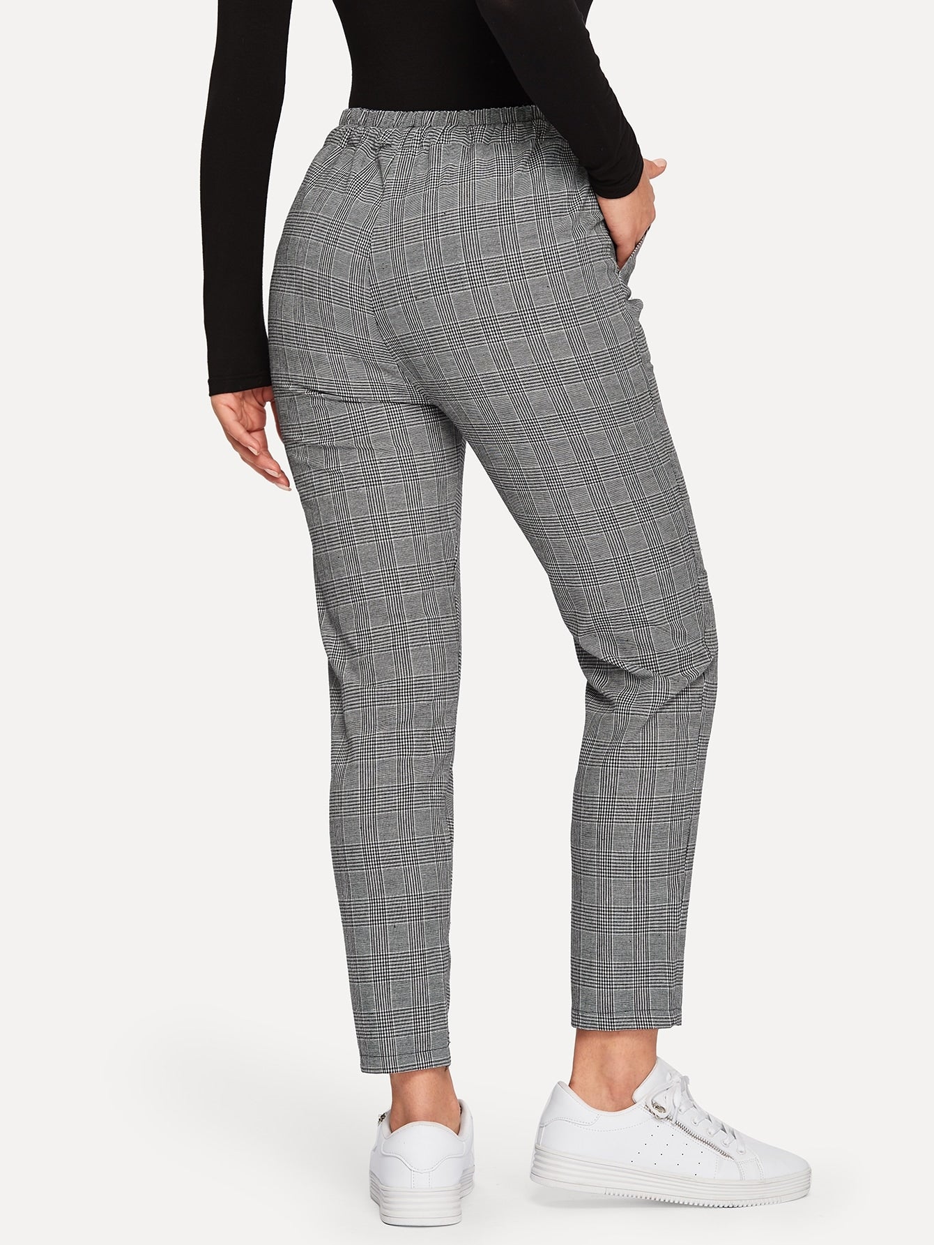 Glen Plaid Drawstring Ankle Cut Pants - Negative Apparel