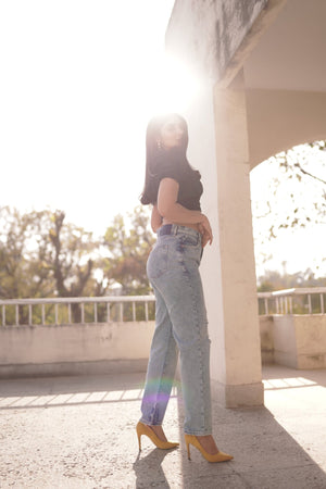 HIGH WAIST ROUGH HEM JEANS - Negative Apparel