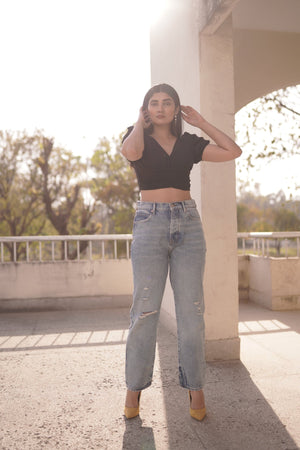 HIGH WAIST ROUGH HEM JEANS - Negative Apparel