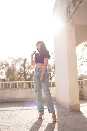 HIGH WAIST ROUGH HEM JEANS - Negative Apparel