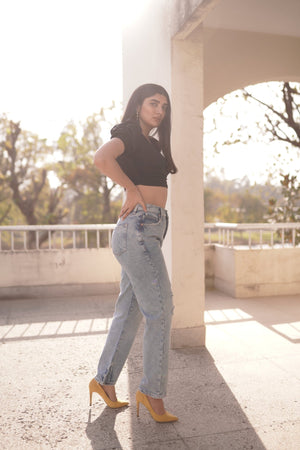 HIGH WAIST ROUGH HEM JEANS - Negative Apparel