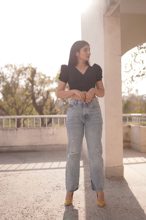 HIGH WAIST ROUGH HEM JEANS - Negative Apparel