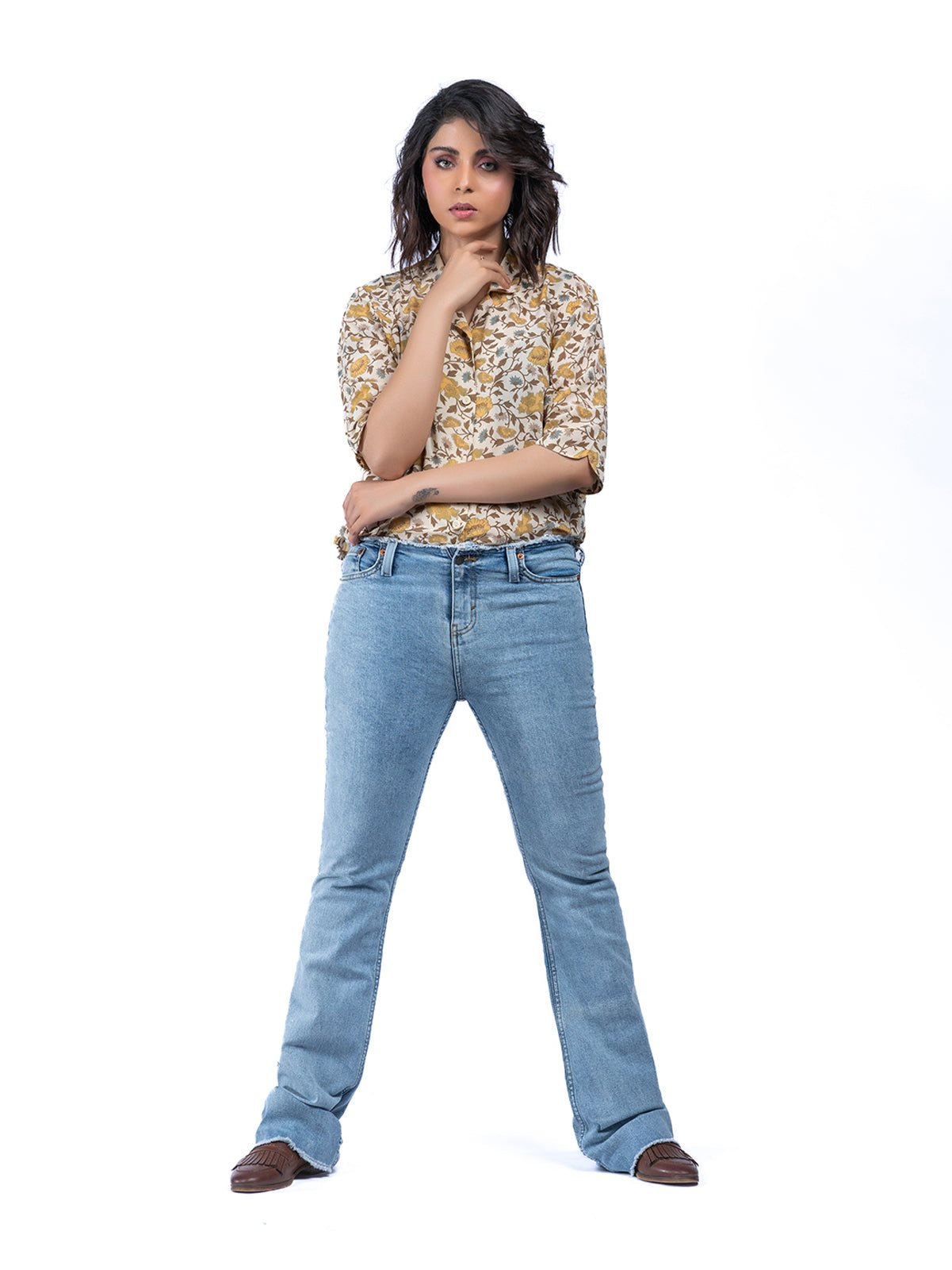 Irregular Waist Flare Leg Jeans - Negative Apparel