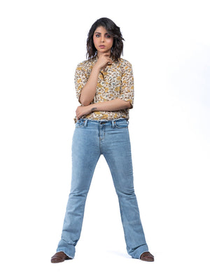 Irregular Waist Flare Leg Jeans - Negative Apparel