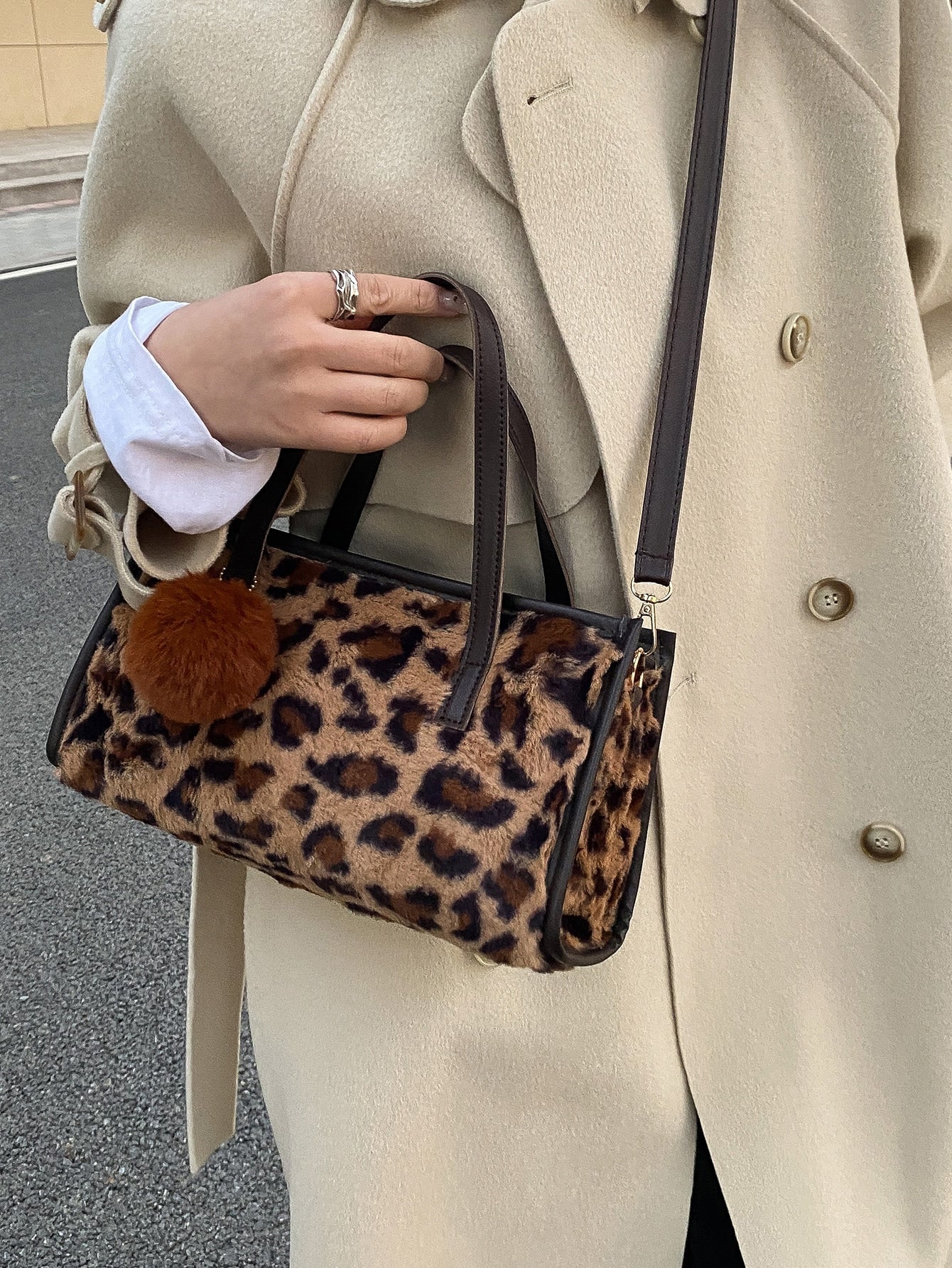 Leopard Pattern Square Bag With Bag Charm - Negative Apparel